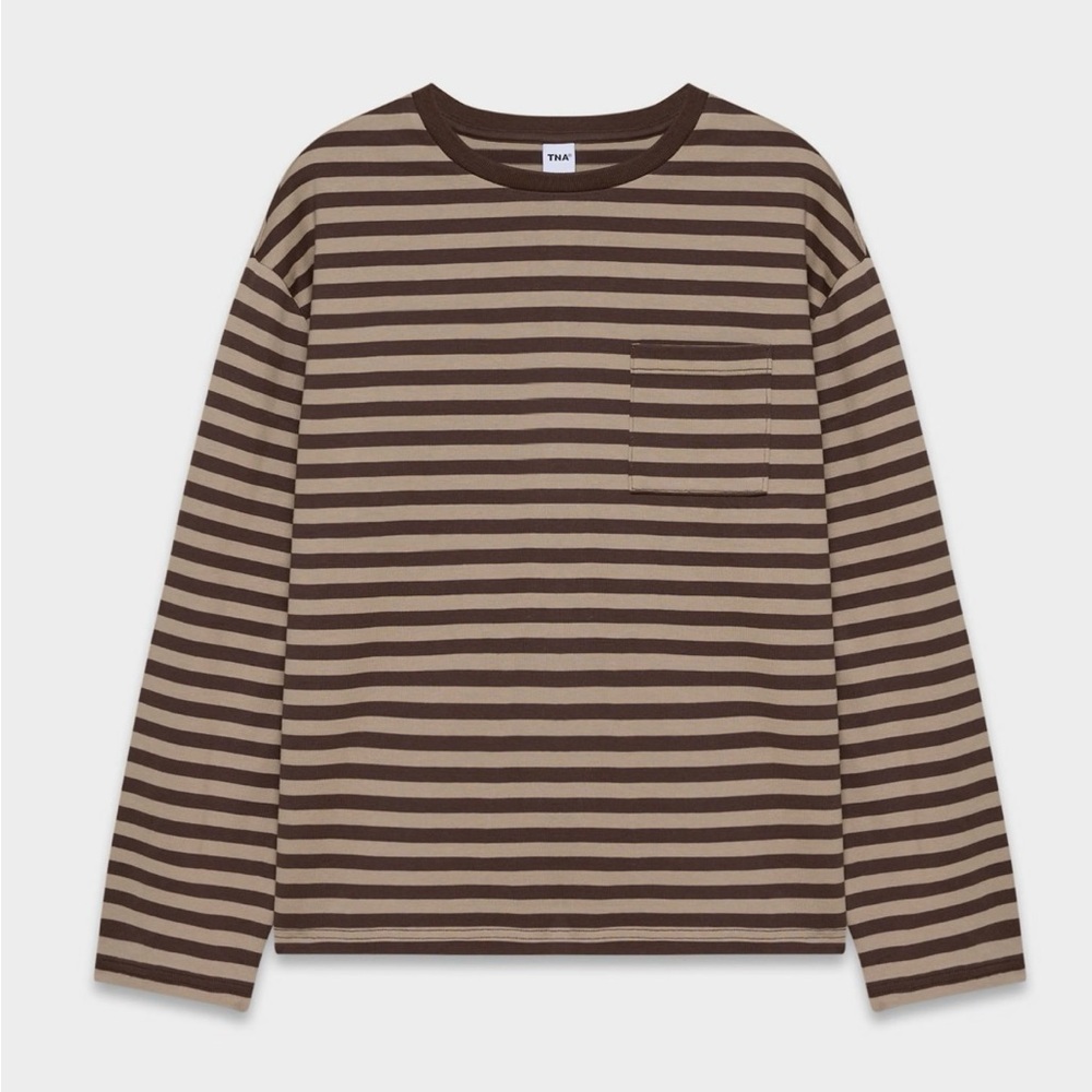 Aritzia mighty cotton fletch long sleeve in nomad taupe/rich mocha brown size S